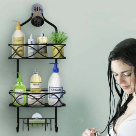 Hanging Shower Caddy Over Showerhead with Soap Holder and Hooks, 3-Shelf Bathroom Shower Organizer Storage Rack