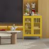 Metal Storage Cabinet with Mesh Doors, Steel Display Cabinets with Adjustable Shelves for Bathroom Home Office yellow