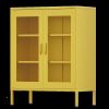 Metal Storage Cabinet with Mesh Doors, Steel Display Cabinets with Adjustable Shelves for Bathroom Home Office yellow