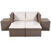 Outdoor 6-Piece Garden Furniture Set, PE Wicker Rattan Sectional Sofa Set with 2 Tea Tables, Brown Wicker+Beige Cushion