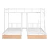 Full Over Twin & Twin Bunk Bed, Metal Triple Bunk Bed with Drawers and Guardrails, White