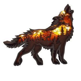 Wooden Animal Wolf Statue Creativity Wolf Totem Office Home Decorate Crafts Christmas Gift North Forest Elk Brown Wolf Ornaments (Color: Wolf)
